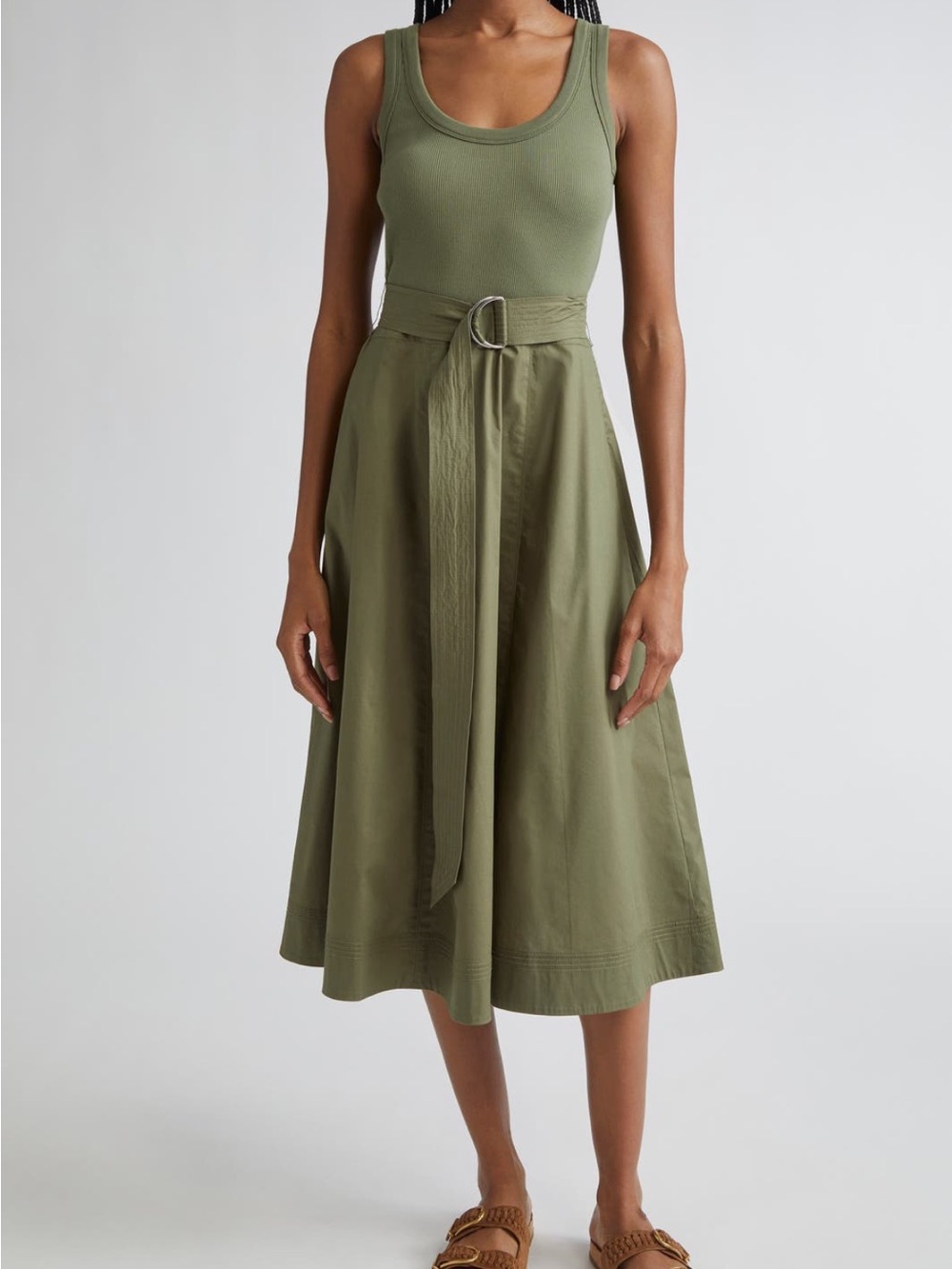Veronica Beard Olive Green A-Line Midi Skirt with D-Ring Belt